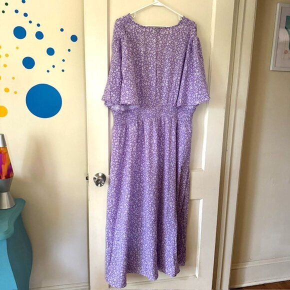 New SHEIN Frenchy Plus Size Floral Print Split V-Neck Cinching Waist Dress - Picture 4 of 4